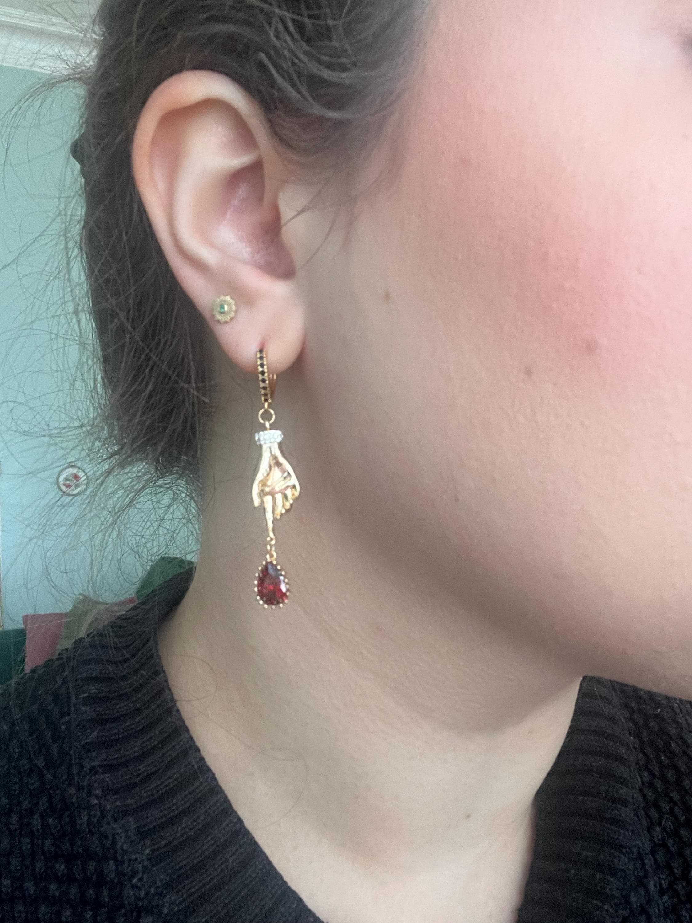 LADY MACBETH Gold / Silver / Black Sword, Hand and Blooddrop Earrings / Hoops