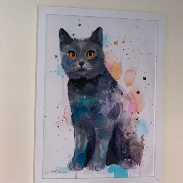 Chartreux Cat Limited Edition Watercolor Art Print by Slaveika Aladjova ...
