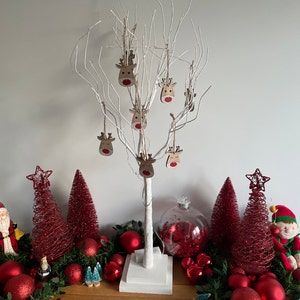 8 個の木製トナカイ吊り下げ飾り、トナカイ飾り、クリスマスツリー飾り
