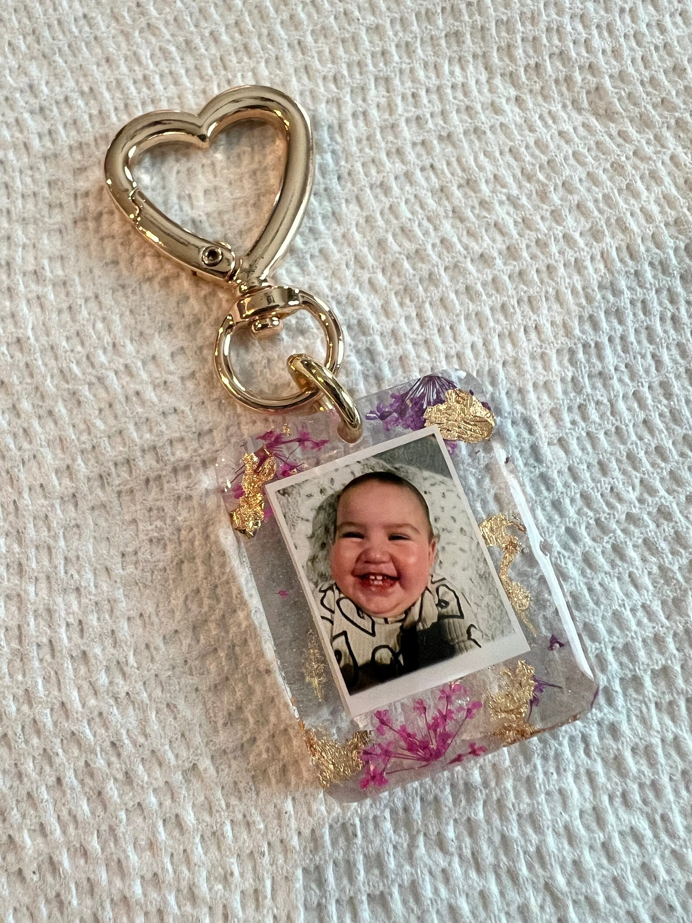 Personalized Photo Gold Keychain, Customize W/Your Photo,  Resin Photo Keychain, Personalized, Anniversary Gift, Photo Keychains, Pets