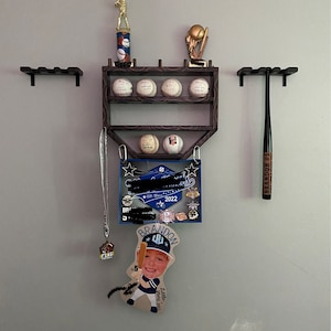 Cherry Hand Made Baseball Trophy Case With Bat Rack 