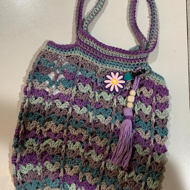 A customer's finished Willow Mesh Market Bag Crochet Pattern + Video Tutorial