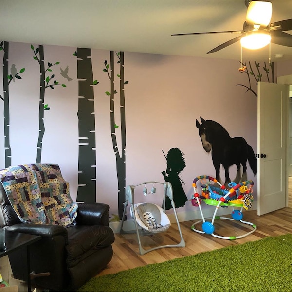 Birch Tree Deer Wall Decal Nursery Forest Removable Birch Trees Vinyl ...