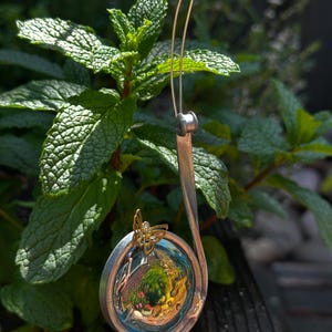 Stained Glass Iridescent Snail Plant Stake, Aquamarine Snail Garden Art, ShellysGlassStudio