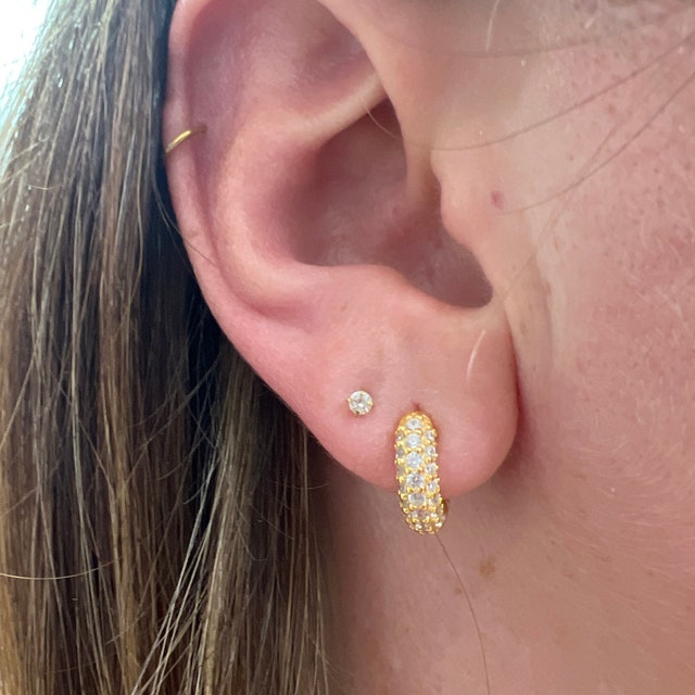 Thick Pave Huggie Earrings by Caitlyn Minimalist • Diamond