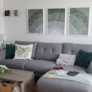 Green Sun Print Set of 3, Mid Century Modern Geometric Sun Print, Boho ...