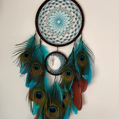 Black Crescent Moon Dream Catcher With Crystal - Etsy