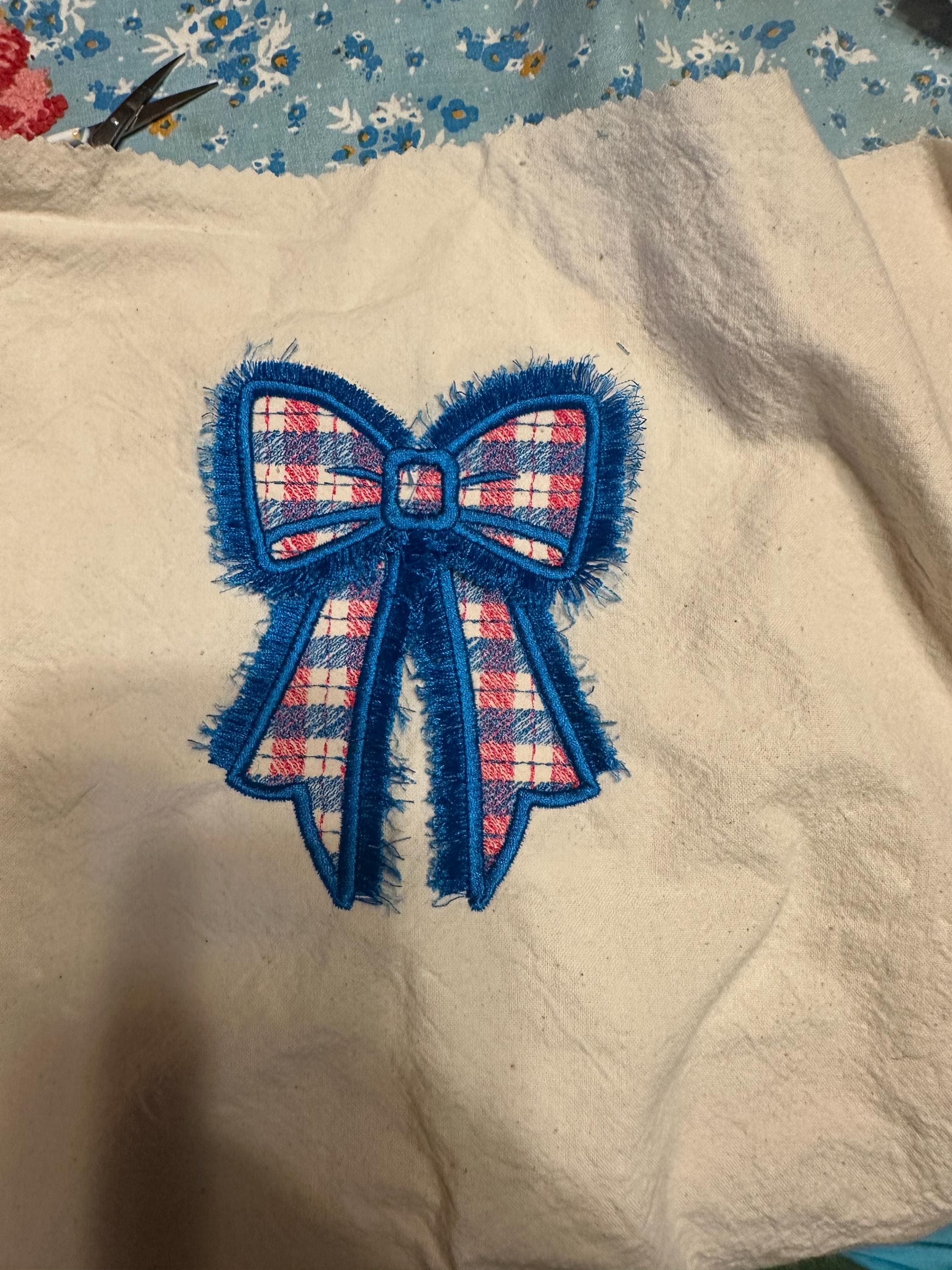 Customer project using Fringed Christmas Gingham Plaid Bow embroidery design