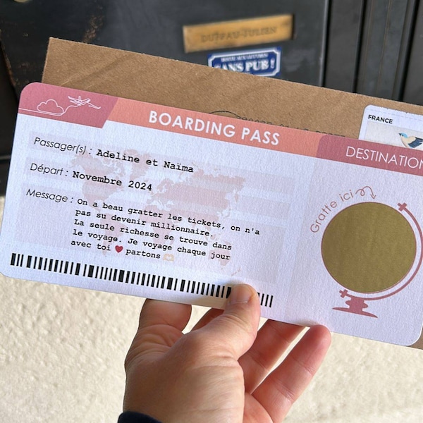 Carte à gratter billet d'avion personnalisable / Carte d'embarquement