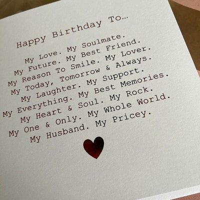 Personalised Romantic Husband Birthday Card Romantic Birthday Poem Card ...