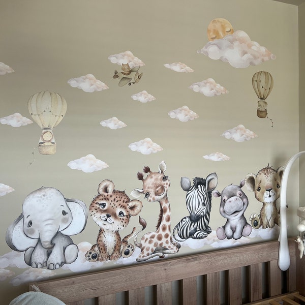Baby Giraffe Lion Elephant Wall Sticker | Jungle Animal Nursery Decor ...