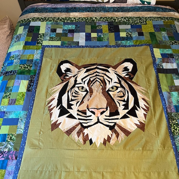 Tiger FPP Quilt Pattern: Modern FPP • Animal Patchwork Quilt Block ...