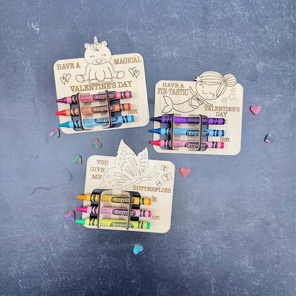 Cute Mermaid, Unicorn, and Butterfly Crayon Holder Valentine Cards ...
