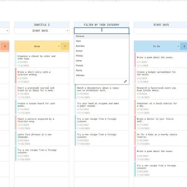 Kanban Board Google Sheets | to Do List Template Task Tracker | Project ...