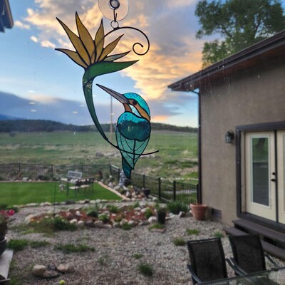 Bird of Paradise Sun Catcher Stained Glass Window Hanging Kitchen Wall ...