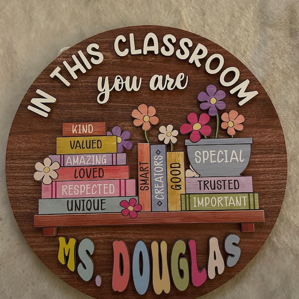 Personalized Teacher Rainbow Sign: Classroom Door Hanger, Wooden Decor ...