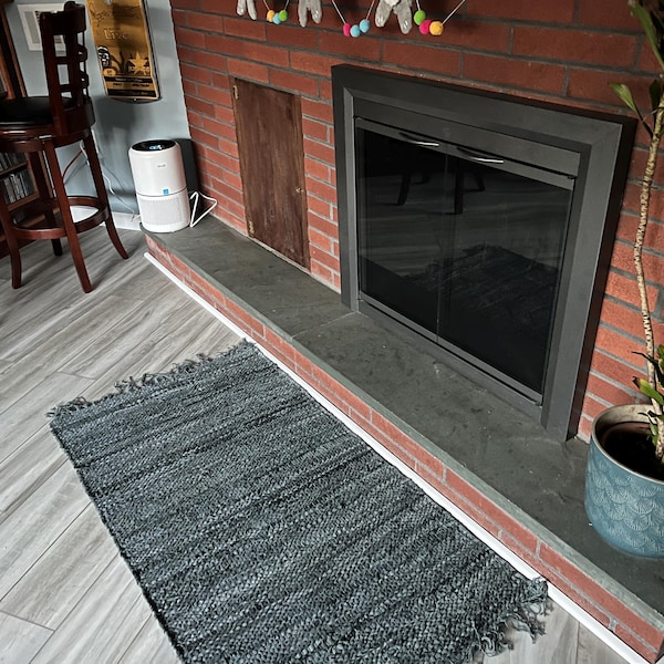 Enhance Your Fireplace With Our Grey Colour Leather Hearth Rug Bedroom ...