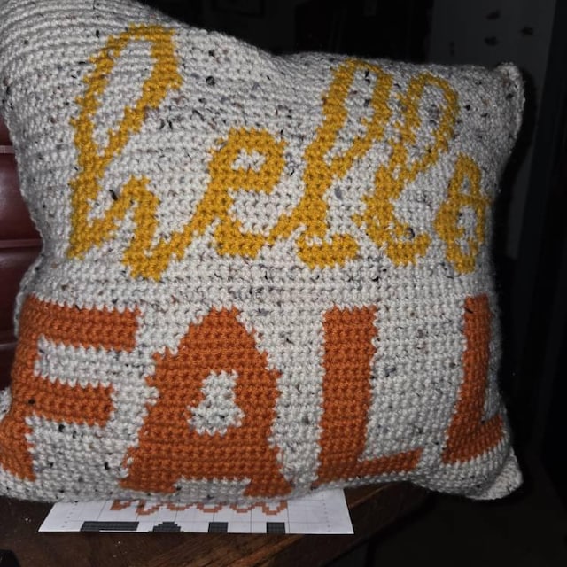 A customer's finished Hello Fall Pillow Cover Crochet Pattern