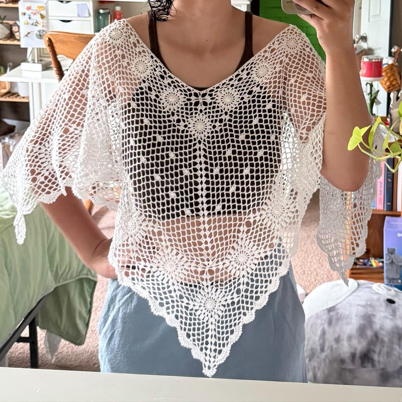 Finished Clover Drift Poncho, made by a customer