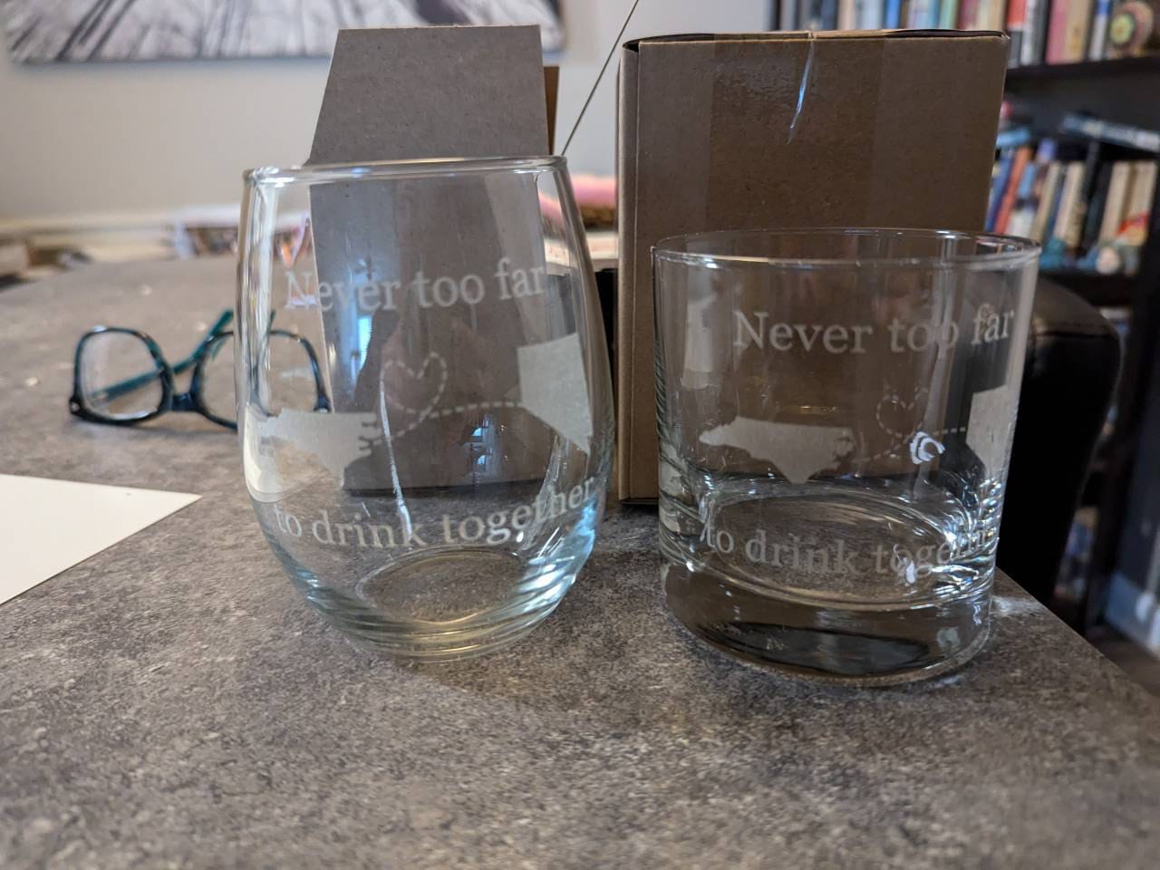 Long Distance Relationship Glass Set - Custom Gift for Best Friend, Valentines Day Gift for Couple