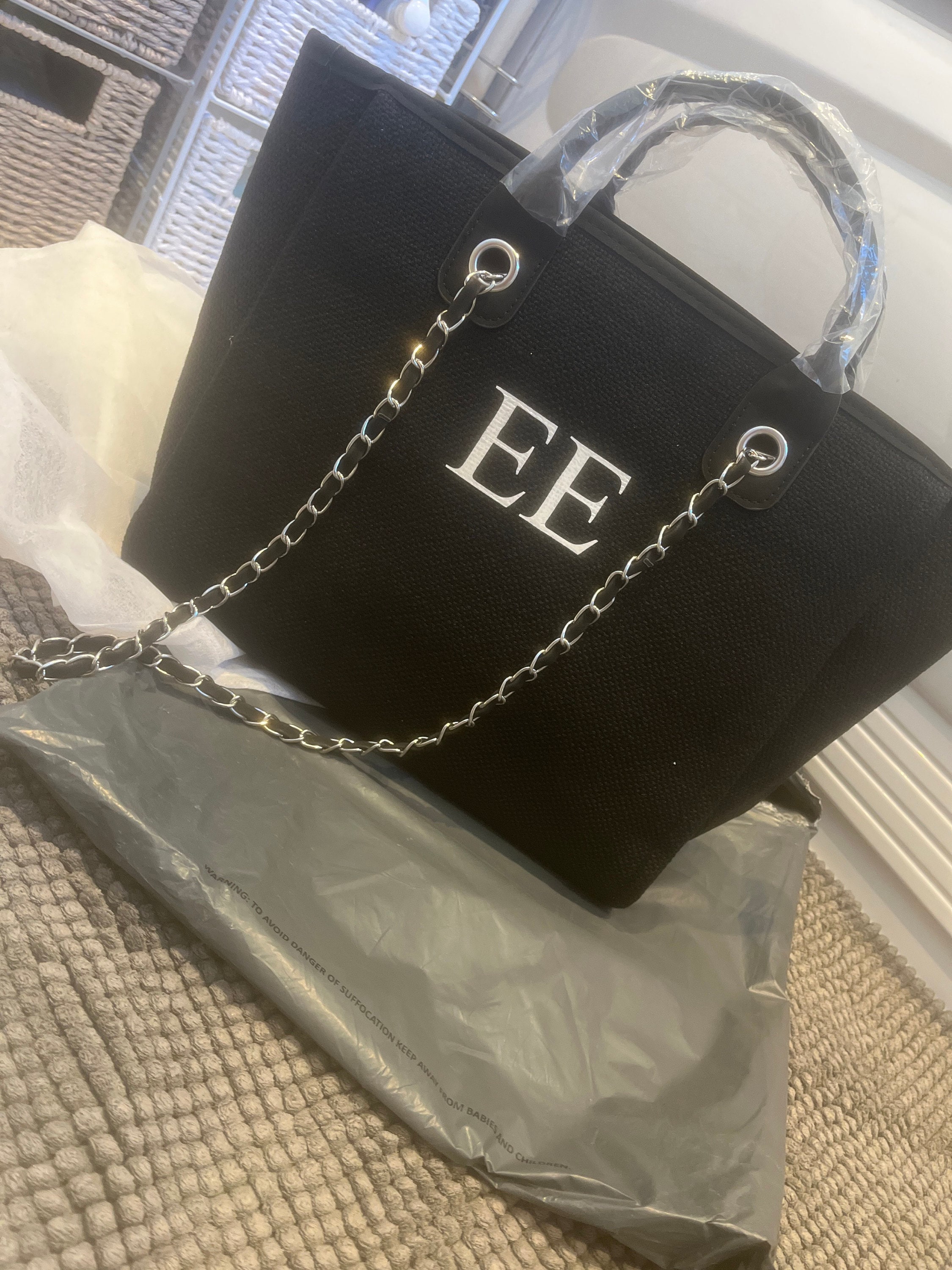 Personalised Shoulder Tote Bag, women&#39;s handbag, beach bag, Custom hand bag, Canvas Bag, Gifts For Her, Chain tote bag, Personalised bag