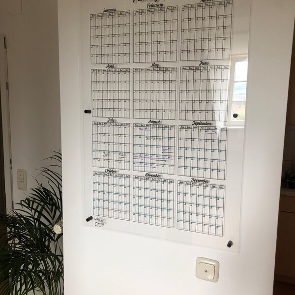 Acrylic Yearly Vertically Calendar 2025, Large Acrylic Wall Planner