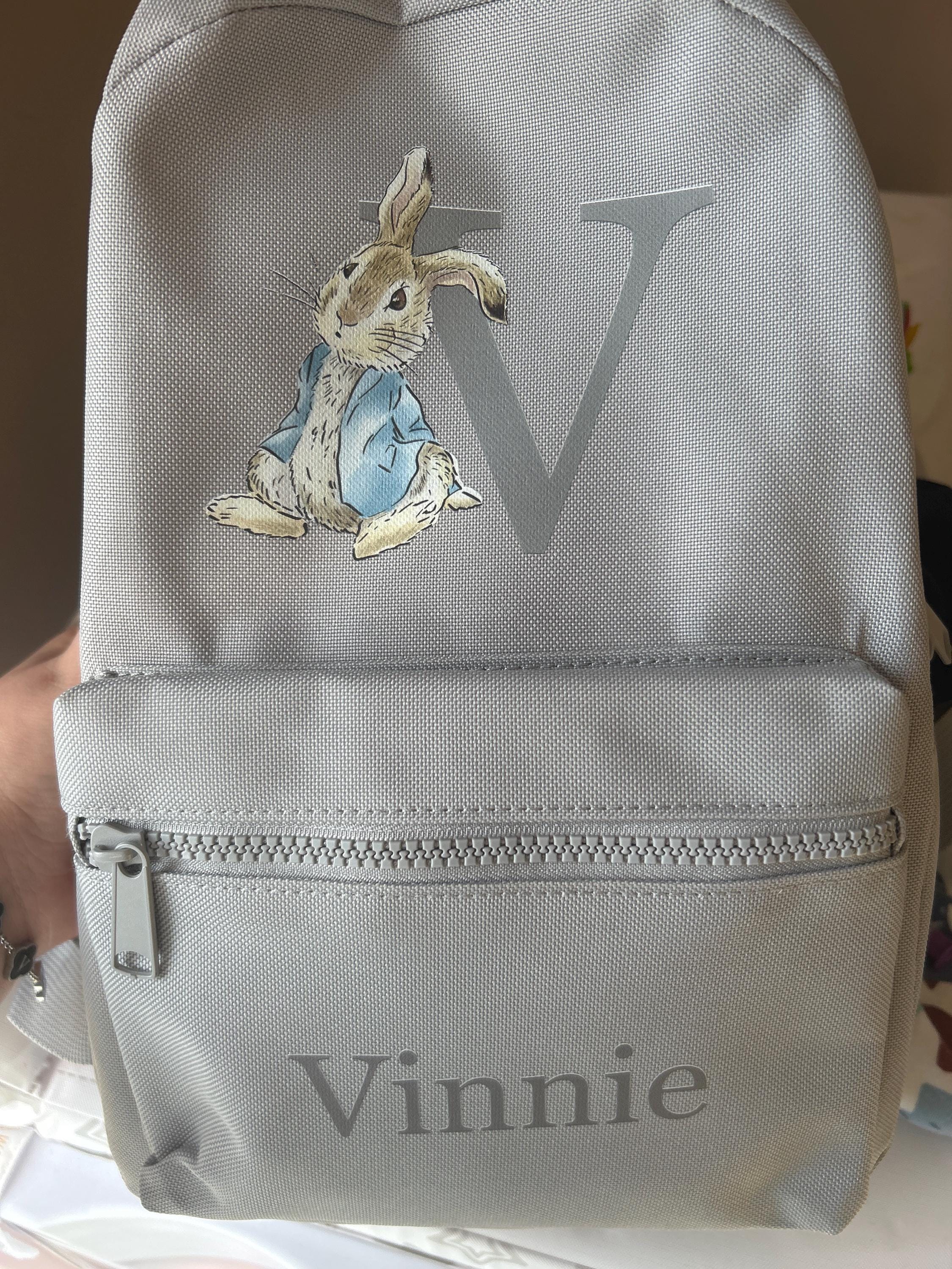 Personalised Rabbit bag and bottle set Rucksack backpack school nursery bag and bottle more colours - Rabbit blue coat