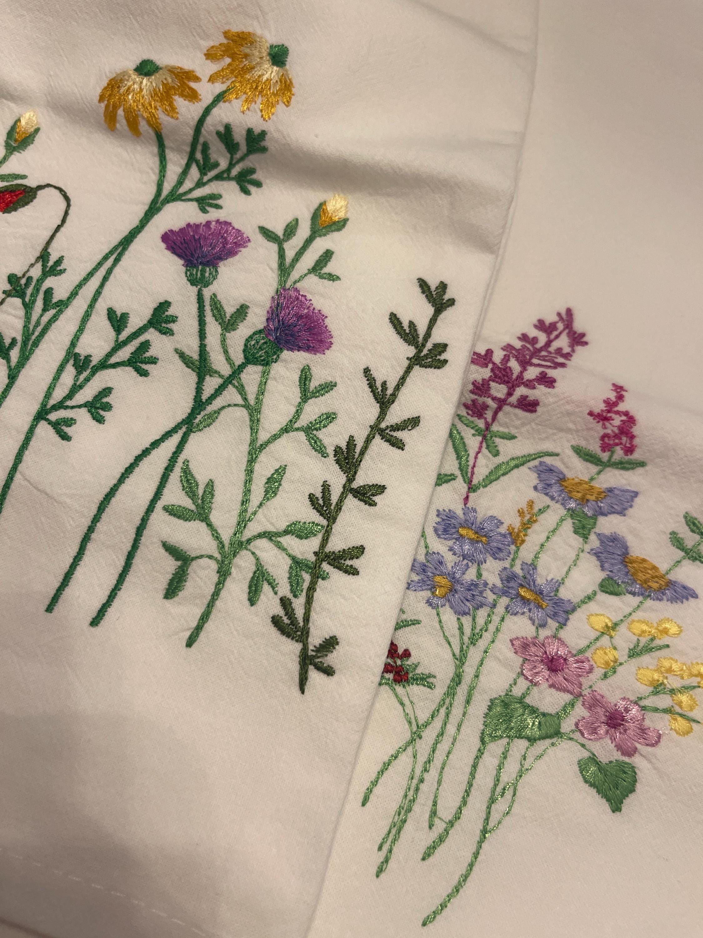 TEA TOWELS WILDFLOWERS*Embroidered*Kitchen Towel*Meadow Flowers*Strawberry*Blueberry*Hand Towel*Dish Cloth*Flour sack*Shower Hostess*Wedding