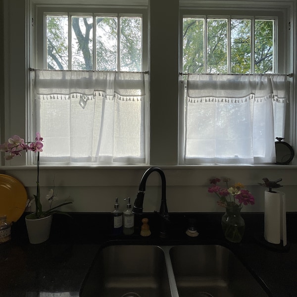 Boho Curtains|white Linen Bohemian Curtains With WHITE Tassels|kitchen Curtains|1 Panel - Etsy