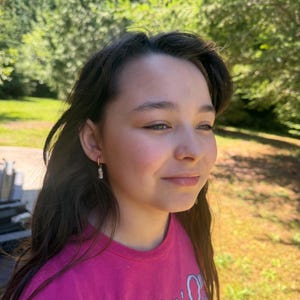 Review photo by Sam for Aqua Stone Drop Hoop Earrings, Gold Vermeil