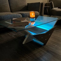 Modern Coffee Table in Wood and Glass With Led Lights Serenity Model