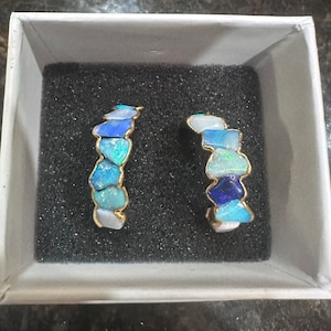 Customer photo from Laurie, Raw Opal Half Hoop Cluster Earrings
