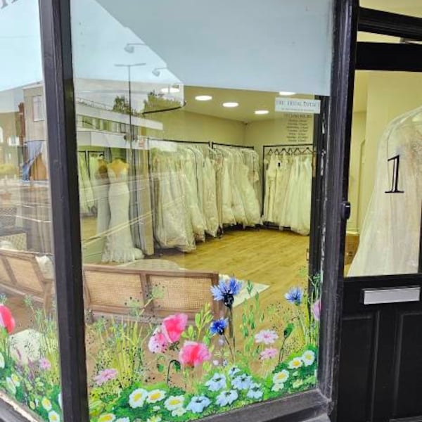 Watercolour Spring Meadow Window Decal - Reusable Pink Blue Flower ...