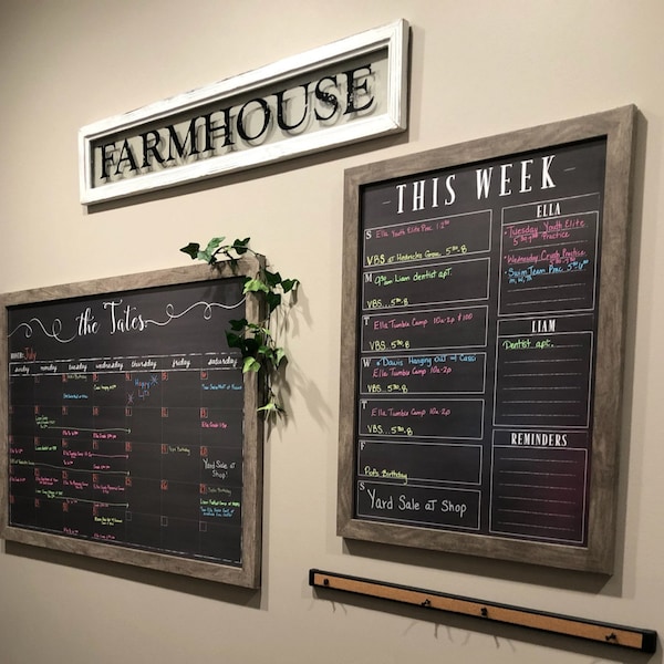 Large Wall Calendar, Command Center 36x24, Family Calendar, Dry-erase Calendar, Chalkboard Dry Erase Calendar, Reusable, Framed Perpetual Calendar, 2018