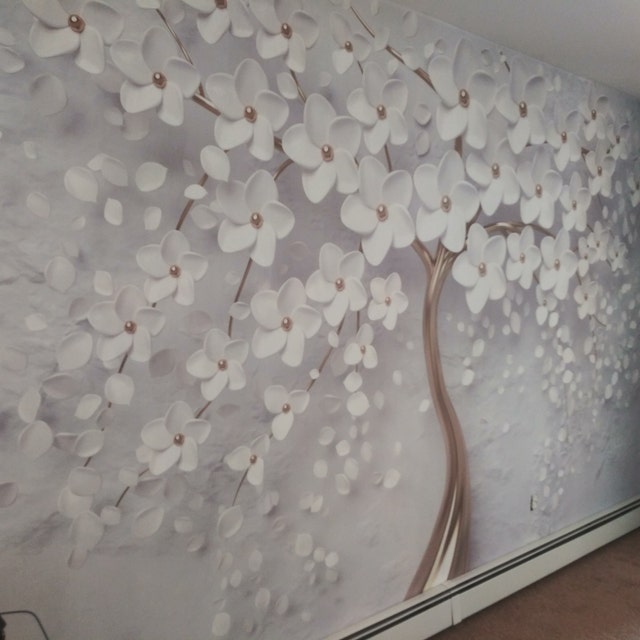 Papier peint mural 3D motif fleurs blanches, papier peint autocollant motif  branche d'arbre, grand papier peint mural, autocollant mural amovible, pour  salon, chambre à coucher, arrière-plan TV, 350 x 243 cm (l x