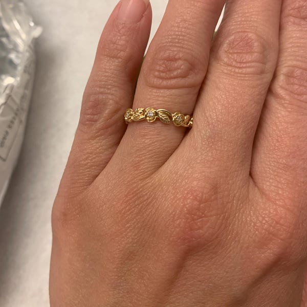 Vintage Solid 14K Yellow Gold Floral Wedding Band Full Eternity Diamond ...