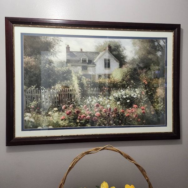 Printable Cottage Rose Garden, Vintage Oil Painting, Cottagecore Wall ...