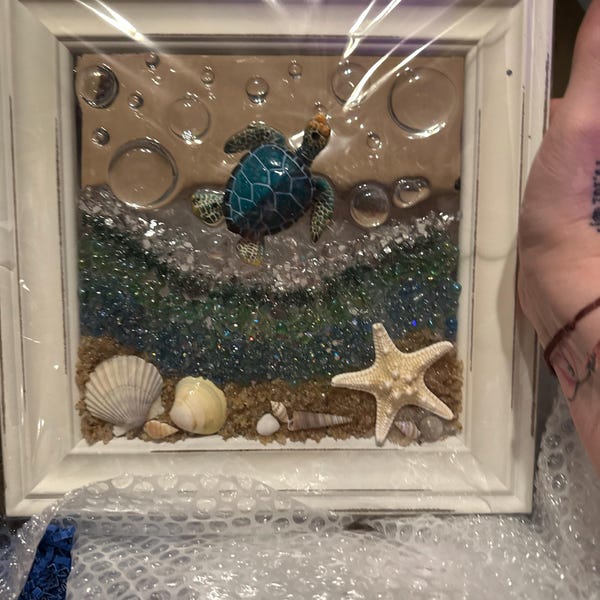 Sea Turtle Wall Art, Resin Glass Beach Decor, Coastal Bathroom Art ...