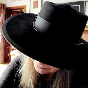 Bolero Hat the MONTAUK Black Wool Felt Gambler Crown Wide Brim Hat