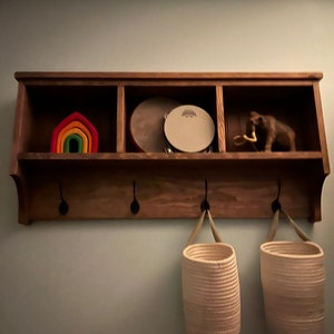 Wall Hanging Cubby Shelf With Hooks 