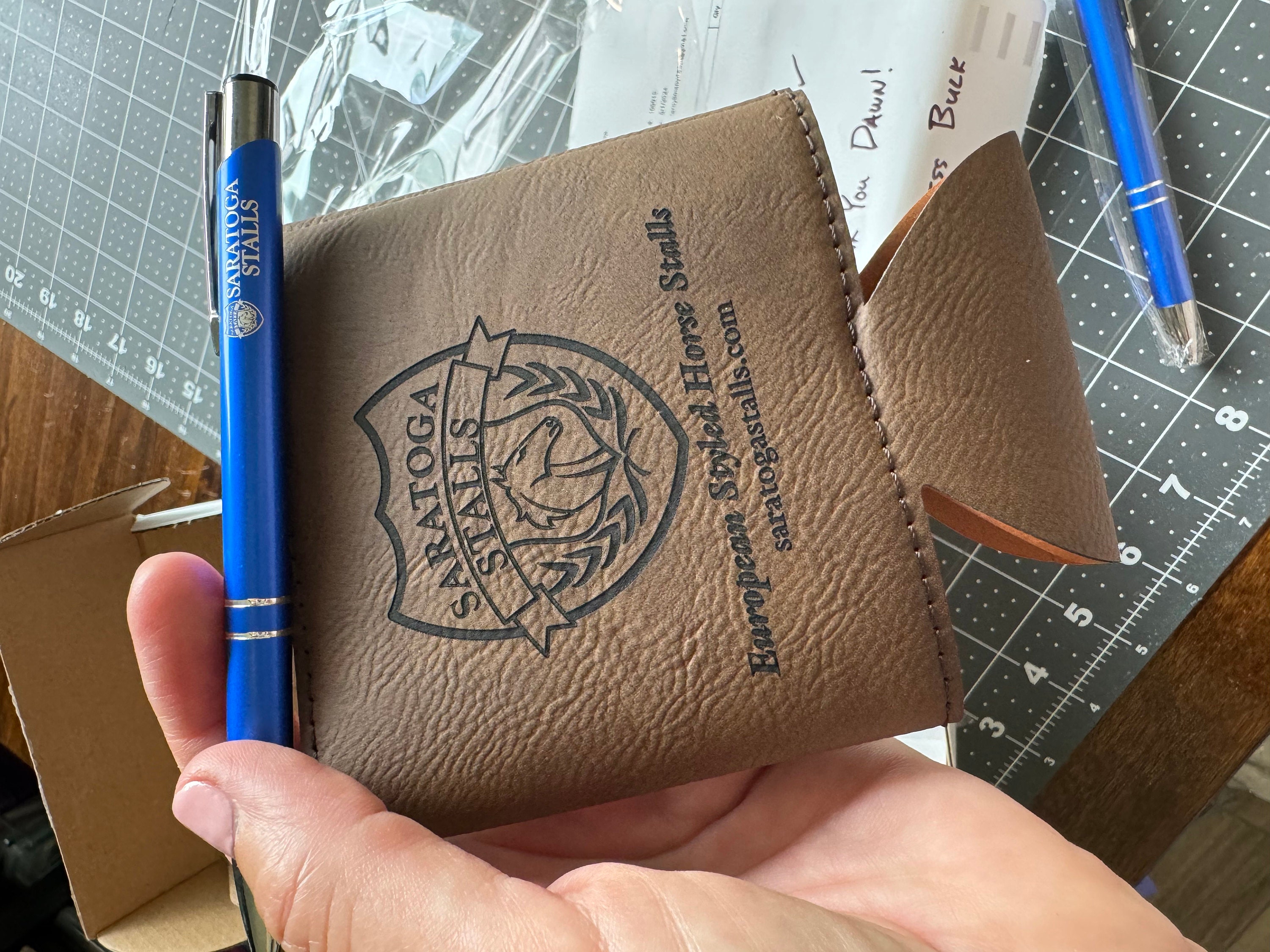 Customer photo of Custom Logo Engraved Leatherette Beverage Holder from Dawn
