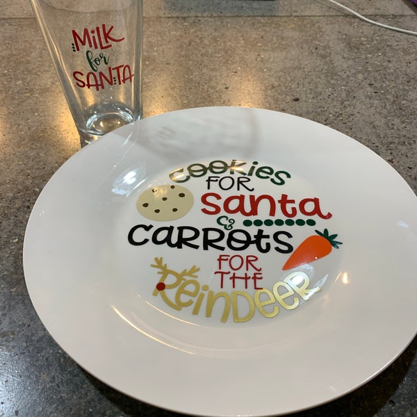 Santa Cookie Plate and Milk Glass, Christmas Cookie Plate, Carrots for ...