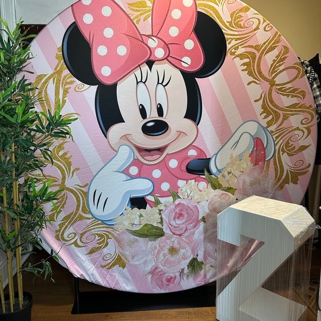 Round Minnie Mouse Backdrop Pink Girls Birthday Party Photo