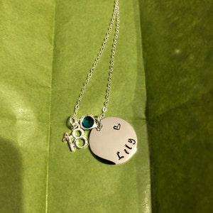 Child's Hand Stamped Name Necklace With Birthstone and Star Charm ...