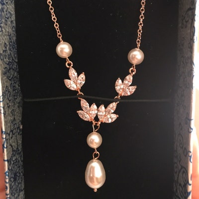 Rose Gold Bridal Set, Rose Gold Jewelry Set, Rose Gold Pearl Bridal Set ...