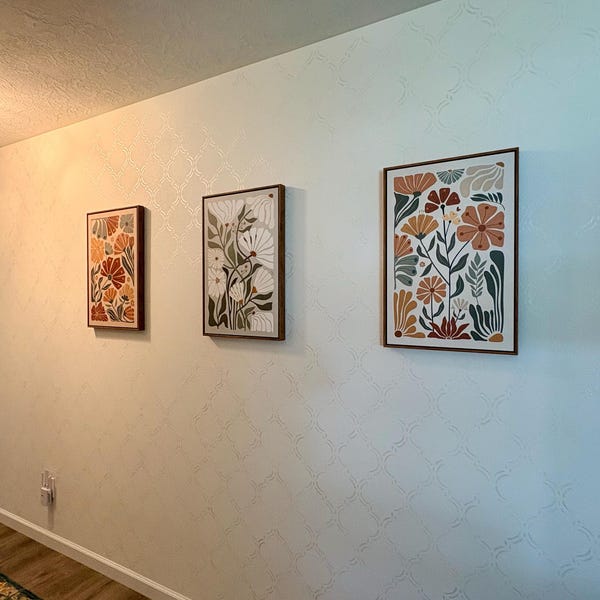 Framed Retro Floral Wall Art Set of 3, Scandinavian Botanical Canvas ...