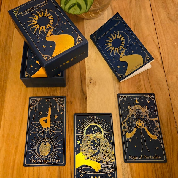 Tarot Deck 78 Cards DARK BLUE Gold FOIL, Tarot Deck With Guidebook ...