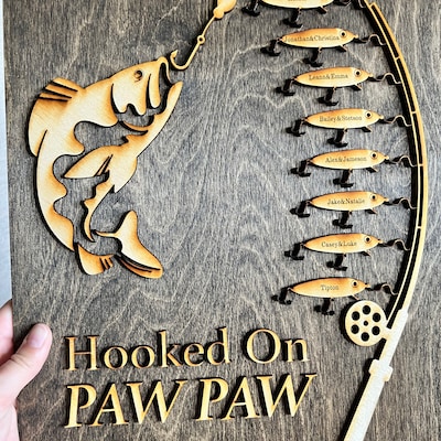 Gift for Papa Hooked on Grandpa Papa Dad Birthday Sign Personalized Customized Fishing Trip Gift ...