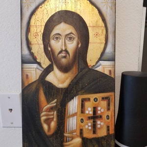 手描きのイエス・キリスト全能者像イコン：シナイ修道院様式（23 x 41