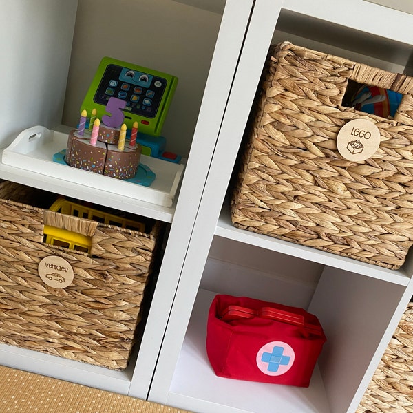 Round Wooden Toy Box Storage Tags - Trofast Labels - Playroom Decor ...